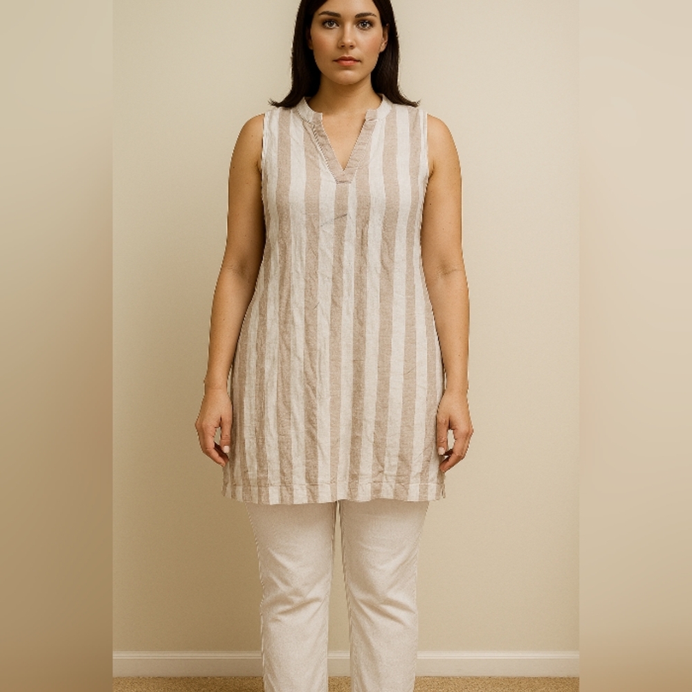 Sleeveless Dress with Notched “V” Neckline, Inverted Back Pleat and Pockets